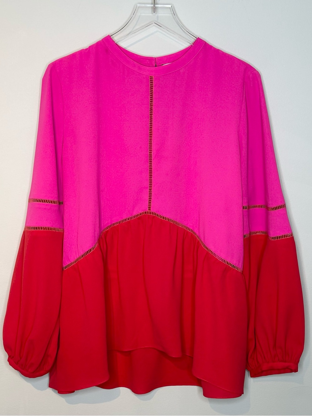Crosby by Millie Burch Colorblock Pink Red Long Sleeve Women's Blouse Shirt Top